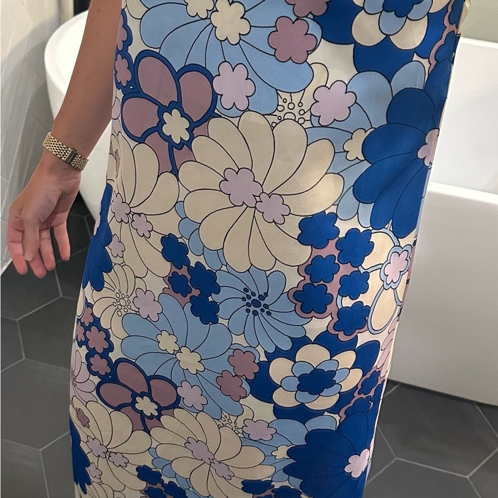 Zara Blue White Pink Floral Strapless Maxi Dress - Picture 6 of 10